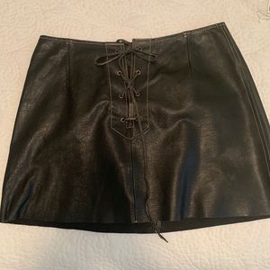 Free People black leather lace up mini skirt